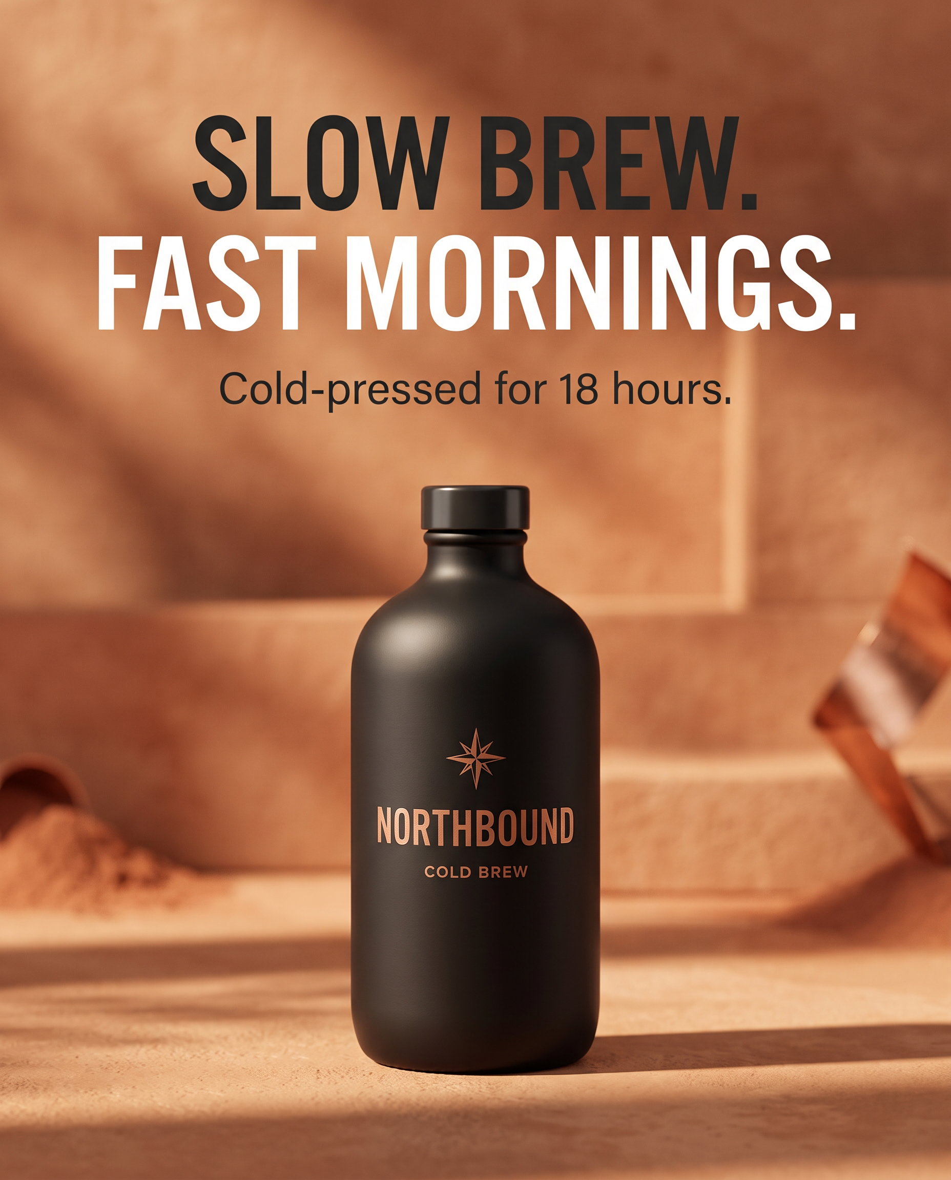 Finished poster with a legible headline, product on-brand from the master